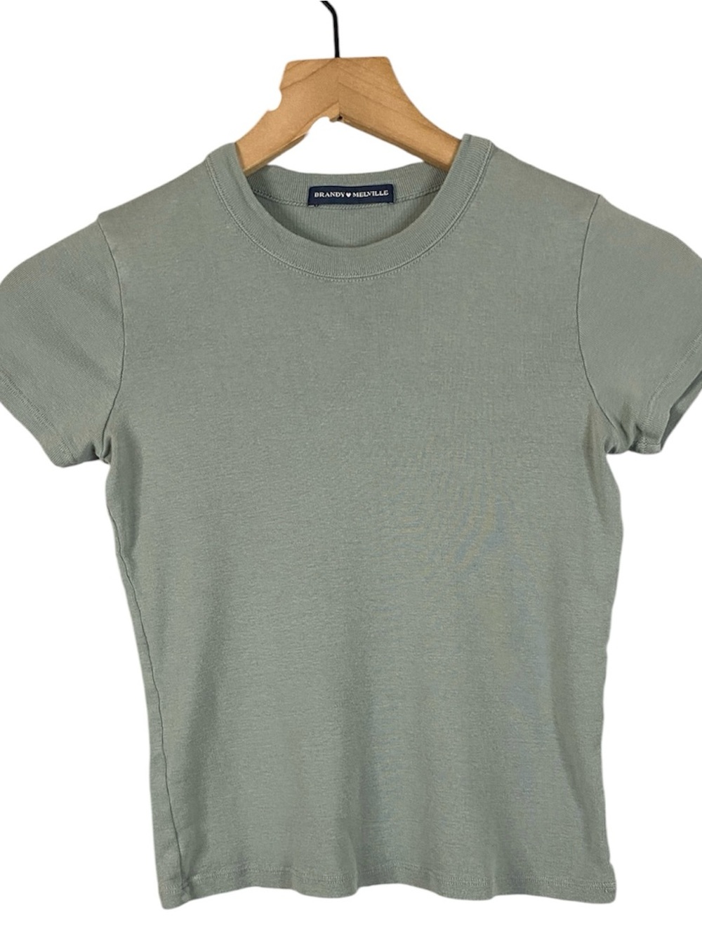 Women’s Brandy Melville Sage Green Basic Crew Neck Short Sleeve T-Shirt One Size